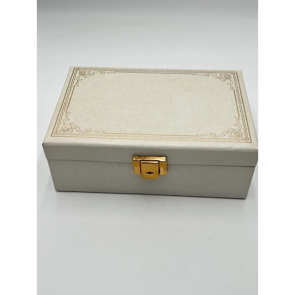 Vintage Buxton Jewelry Box w Key Ivory Red Velvet 2 Tier MCM USA Vanity